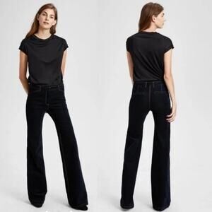 Theory Flared Bell Bottom Velvet Pants SIZE 12 Black Wide Leg Trousers USA